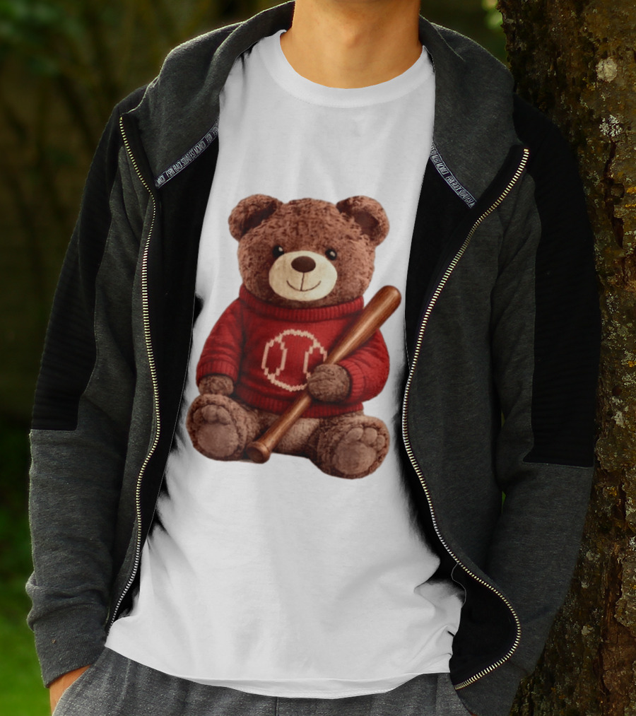 Baseball Bat Teddy Bear Cincinnati Reds Retro Reds Sweater T-Shirt