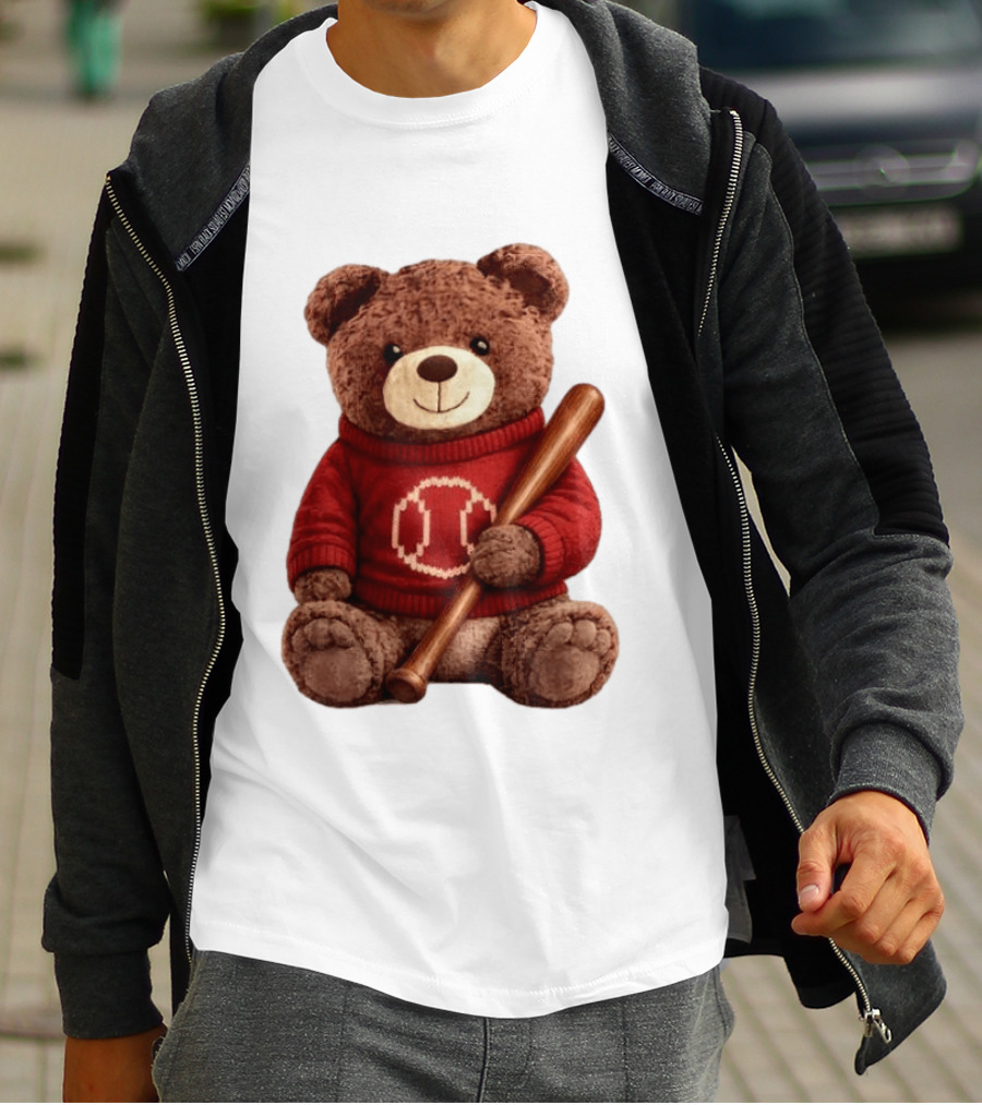 Baseball Bat Teddy Bear Cincinnati Reds Retro Reds Sweater T-Shirt
