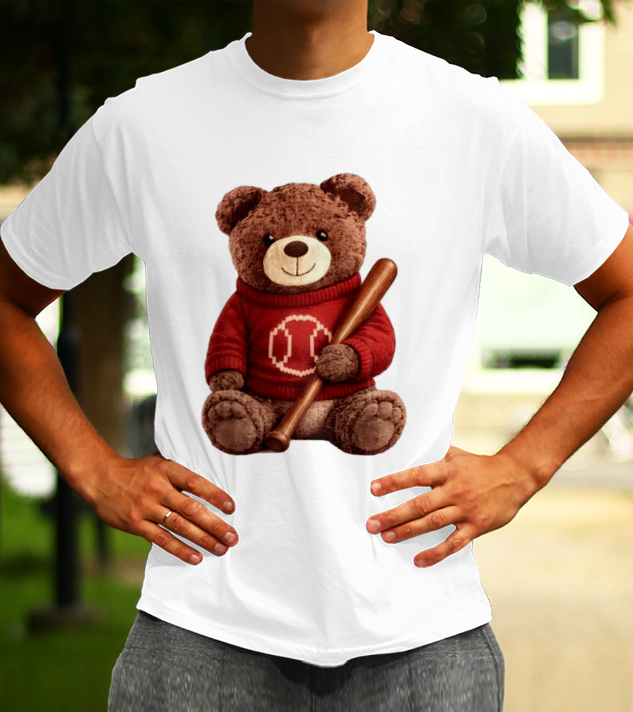 Baseball Bat Teddy Bear Cincinnati Reds Retro Reds Sweater T-Shirt
