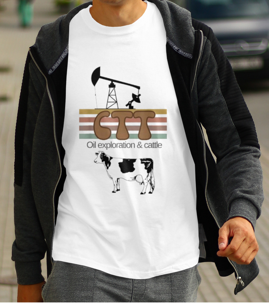 CTT Oil Exploration Cattle Oilman Cattleman Lifestyle With Pumpjack And Cow T-Shirt