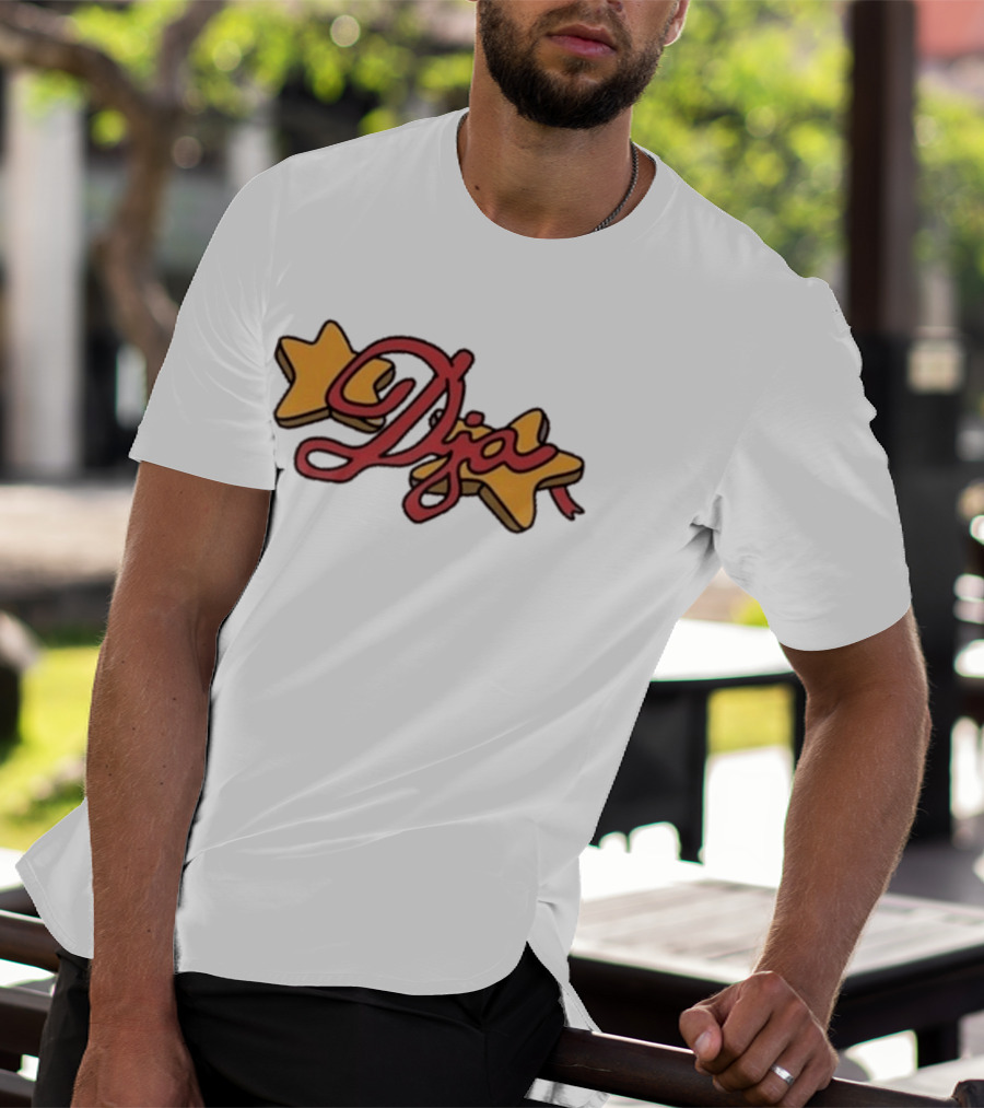Djo Star Yellow Stars Red Script Font T-Shirt