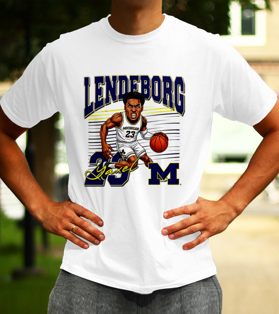Lendeborg Yaxel 23 Michigan Basketball Caricature M T-Shirt