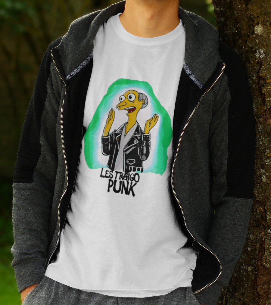 Mr Burns Les Traigo Punk Leather Jacket Green Aura T-Shirt