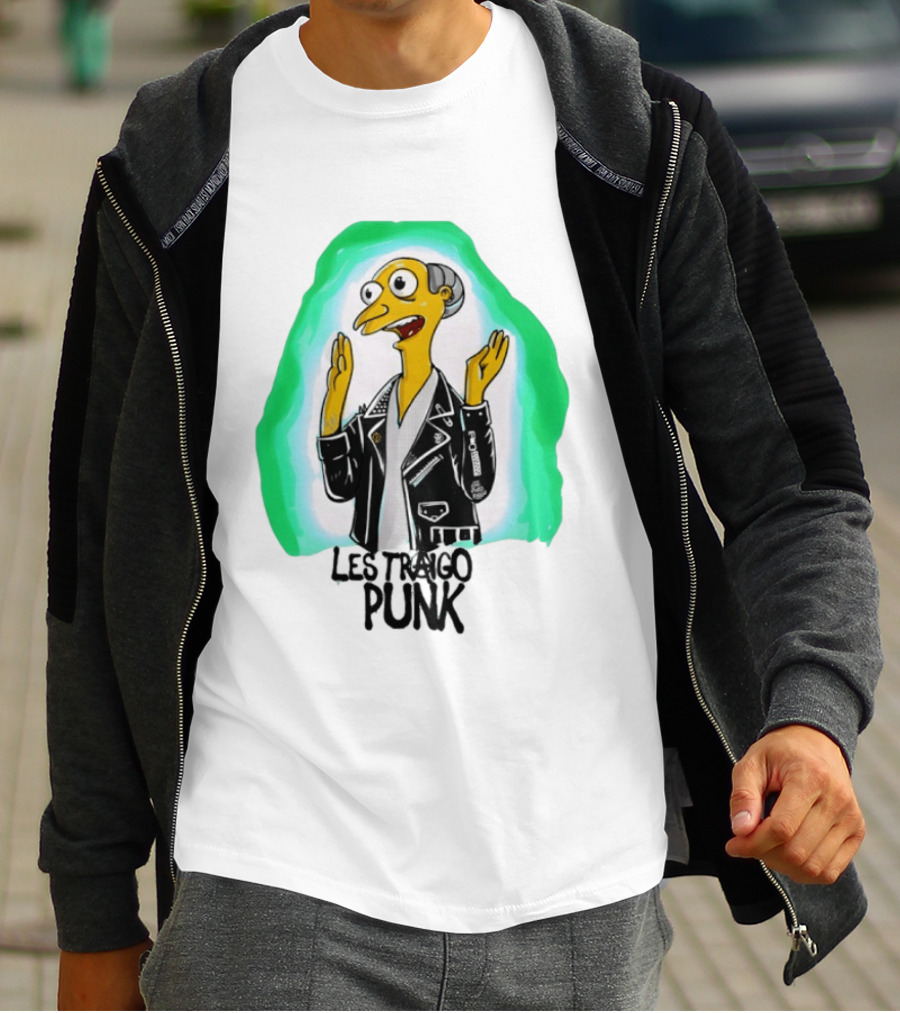 Mr Burns Les Traigo Punk Leather Jacket Green Aura T-Shirt