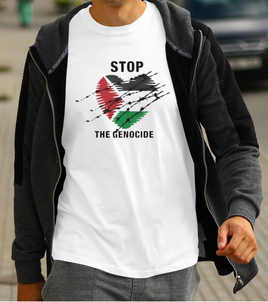 Stop The Genocide Palestinian Flag With Barbed Wire T-Shirt