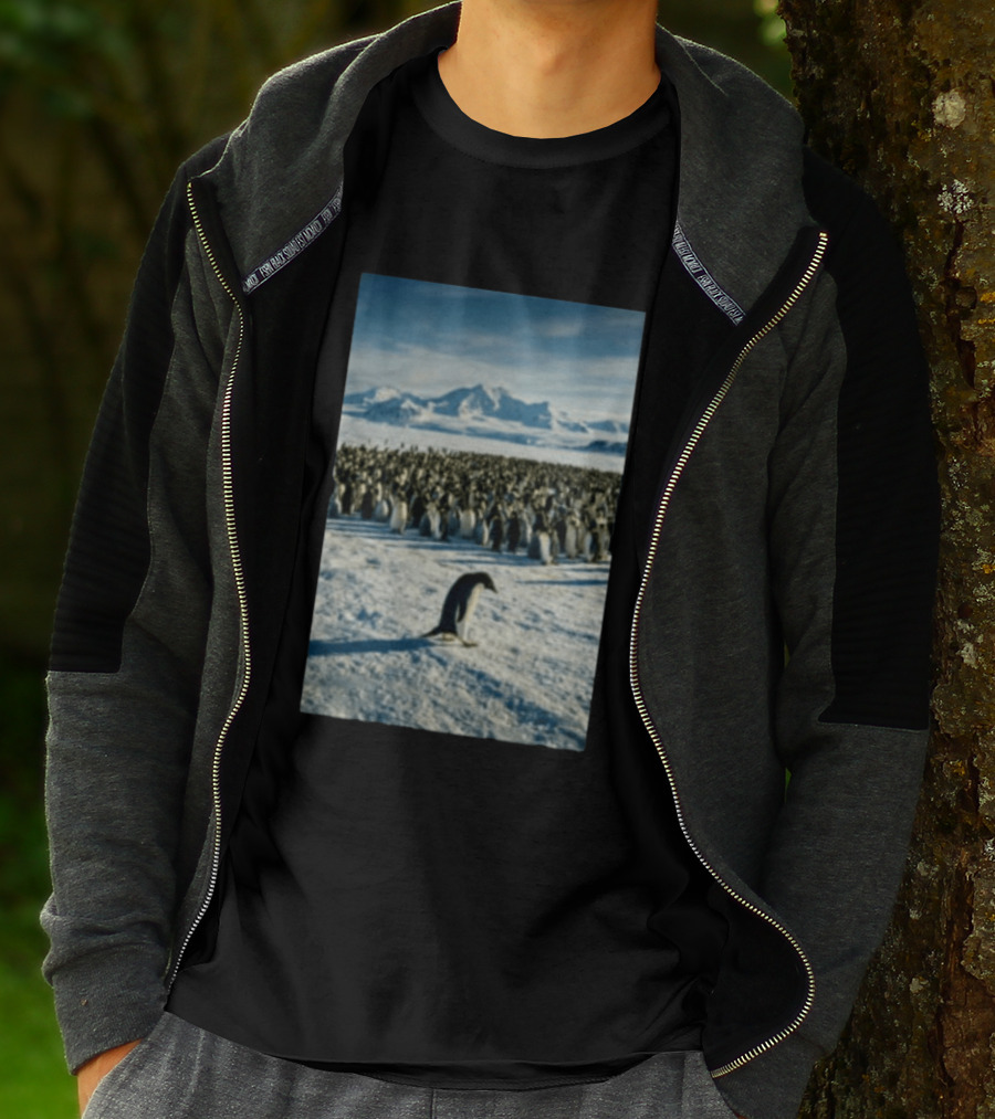 Against The Current Solitary Penguin Aesthetic Arctic Landscape T-Shirt