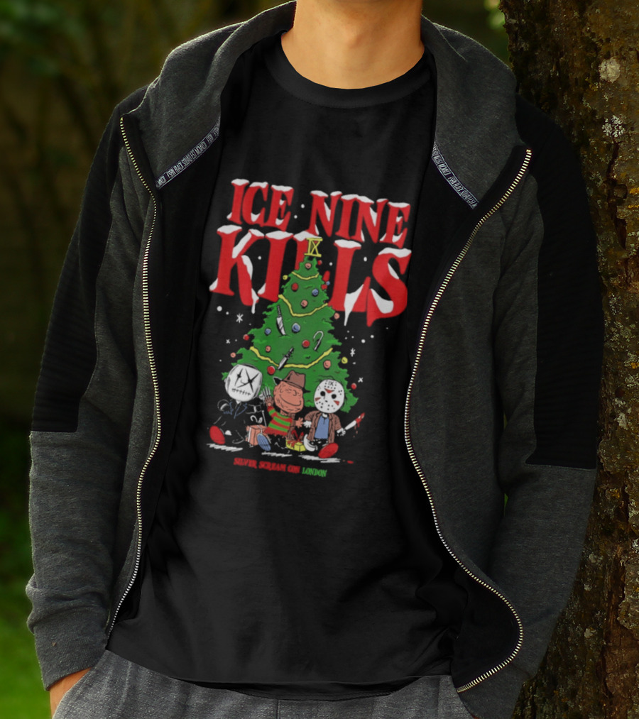 Ice Nine Kills Silver Scream Con Festive Horror Villains Christmas Tree T-Shirt