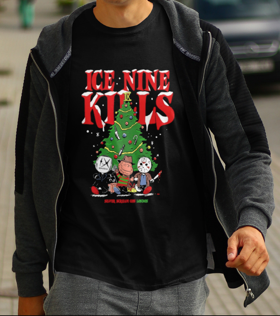 Ice Nine Kills Silver Scream Con Festive Horror Villains Christmas Tree T-Shirt