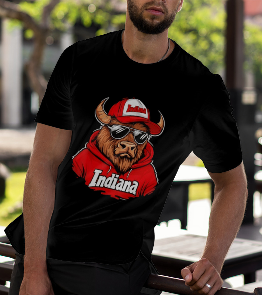 Indiana Bison Vintage Throwback Swea With Sunglasses And Hat T-Shirt