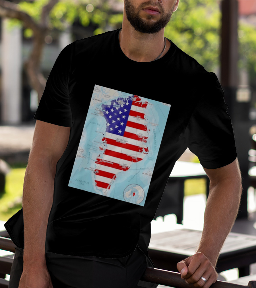 USA Flag Over Greenland Map American Patriot T-Shirt