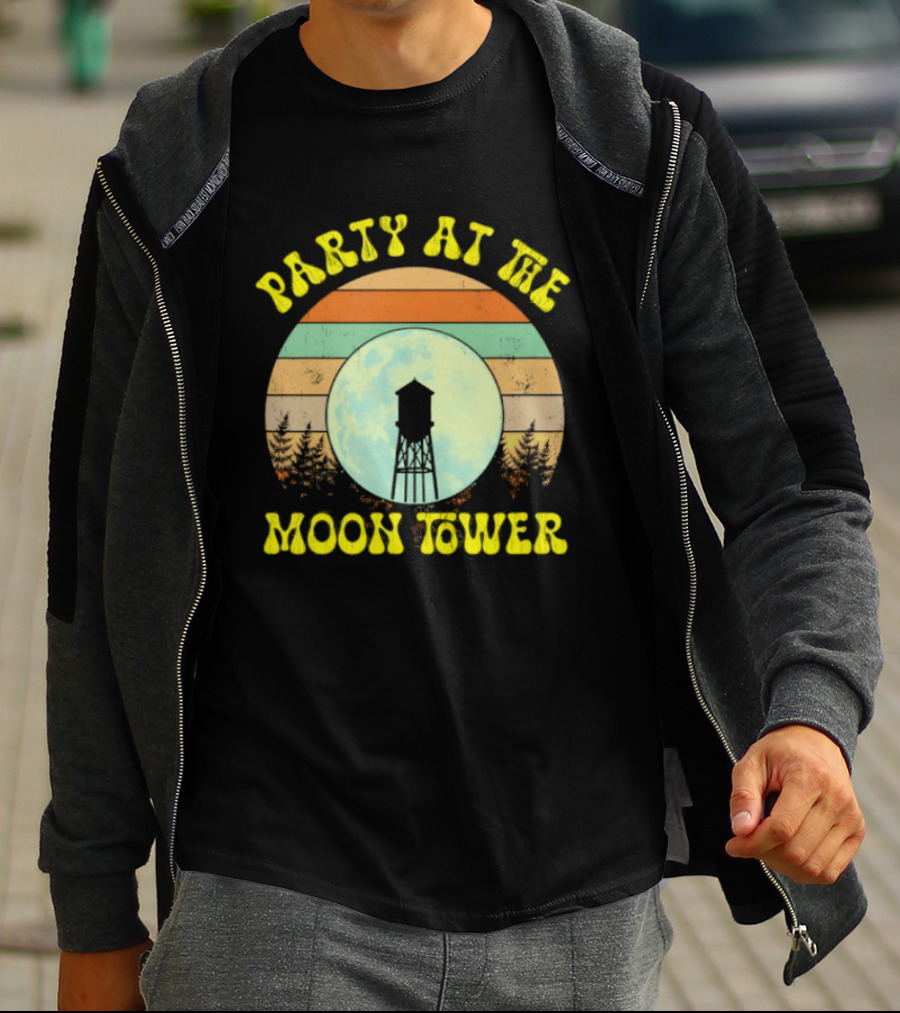 Party At The Moontower Retro Sunset Landscape Moon T-Shirt