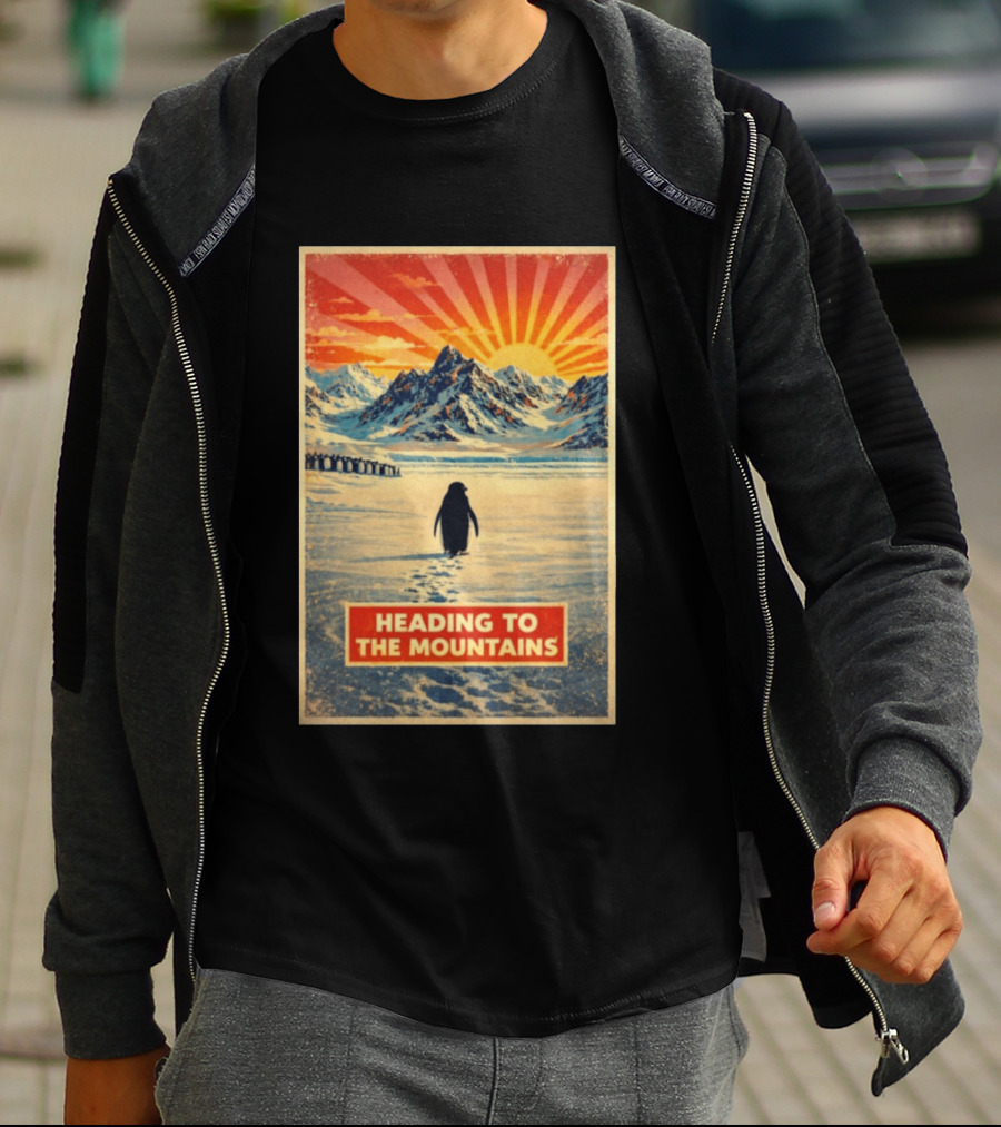 Penguin Journey Heading To The Mountains Sunrise T-Shirt