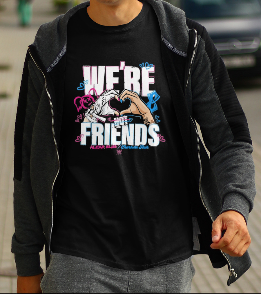 WWE Alexa Bliss Charlotte Flair We're Not Friends Hand Heart Gesture T-Shirt