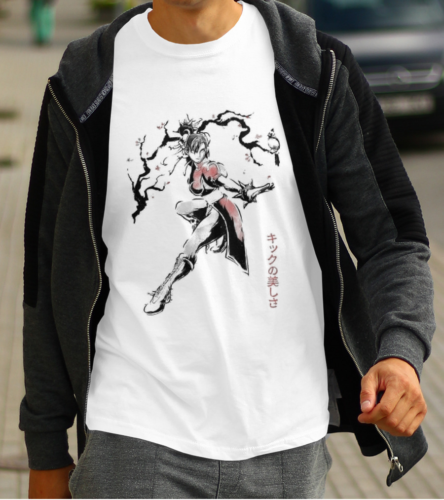 Chun Li SF The Kicking Beauty Sumi E Calligraphy Brush T-Shirt