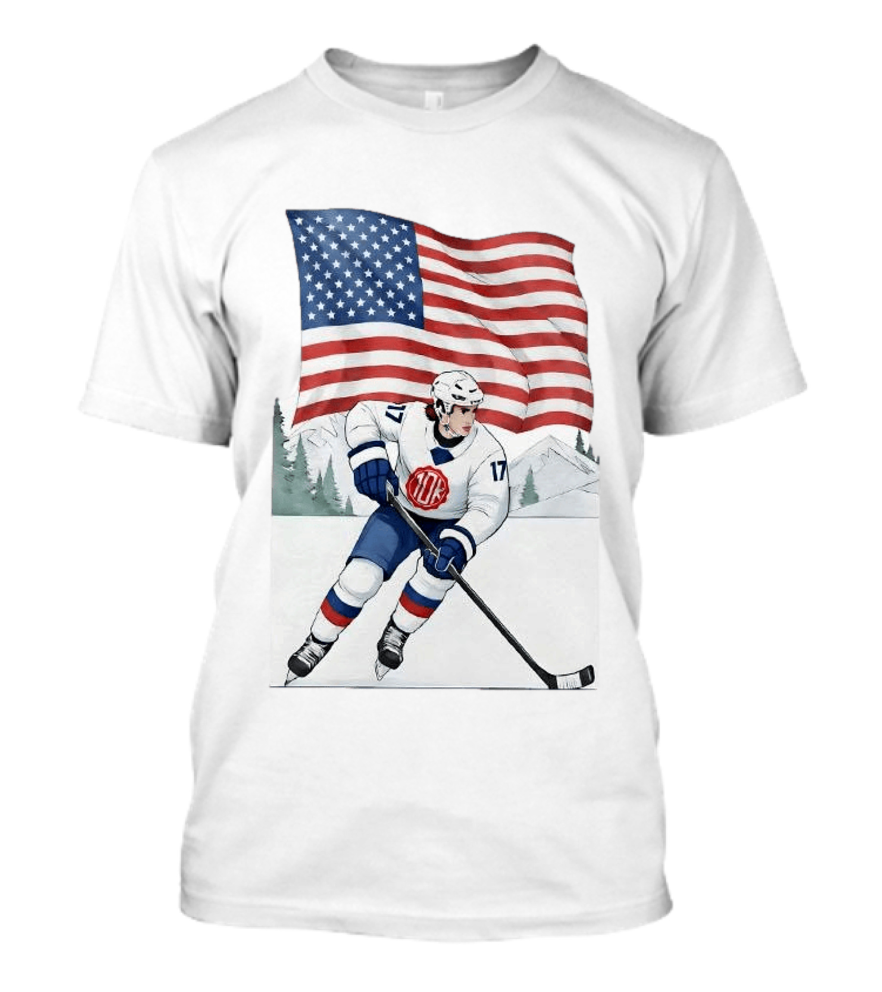 USA Hockey Player Number 17 American Flag Winter Olympics T-Shirt