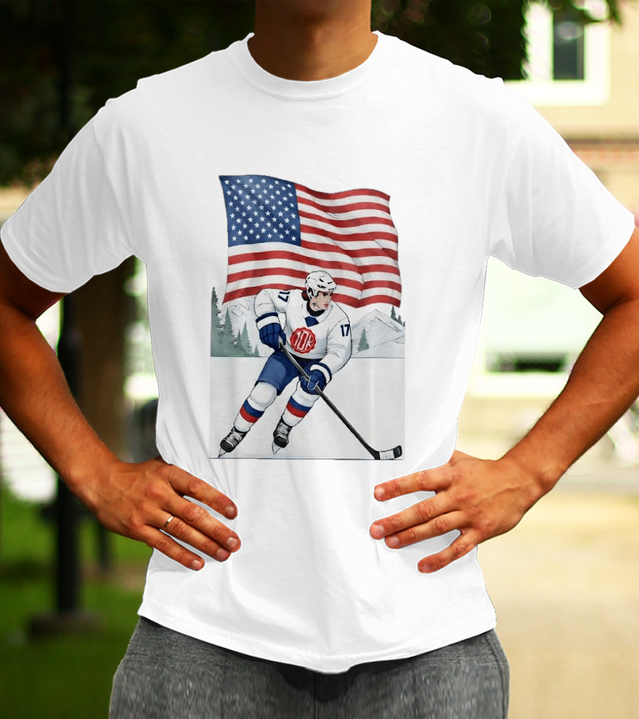 USA Hockey Player Number 17 American Flag Winter Olympics T-Shirt