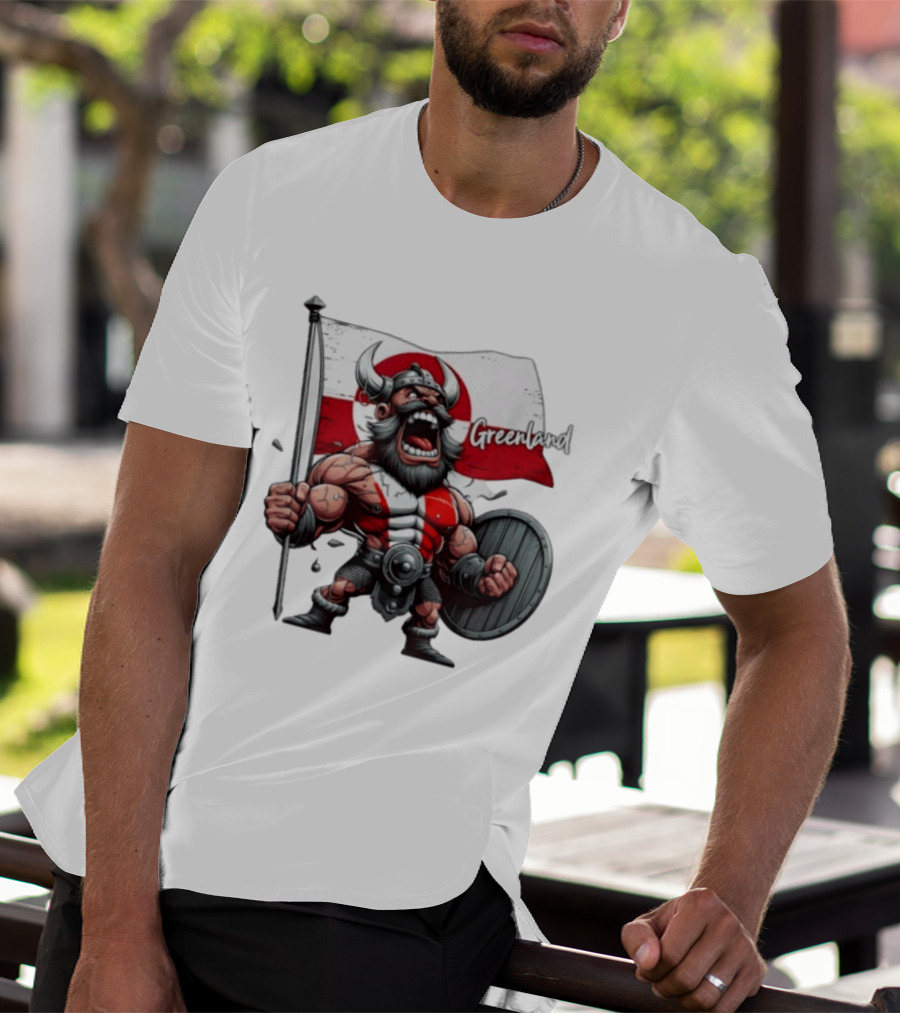 Greenland Viking Warrior Holding Shield And Flag T-Shirt