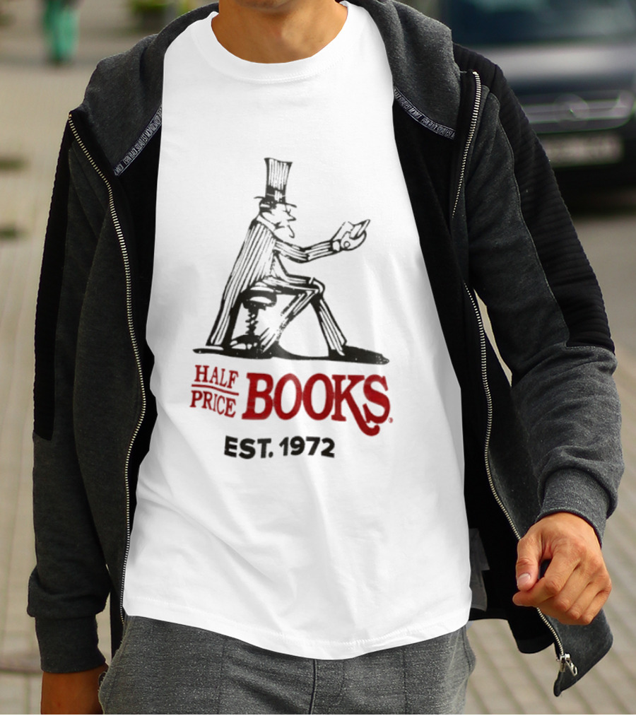 Half Price Books Est 1972 Vintage Gentleman Reading T-Shirt