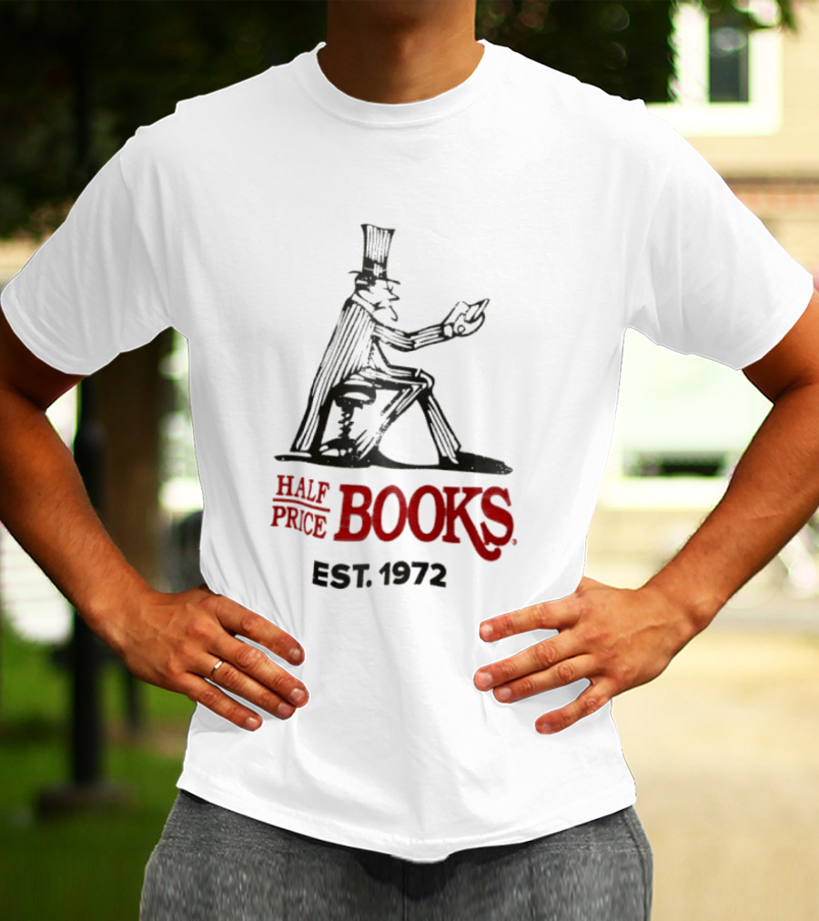 Half Price Books Est 1972 Vintage Gentleman Reading T-Shirt