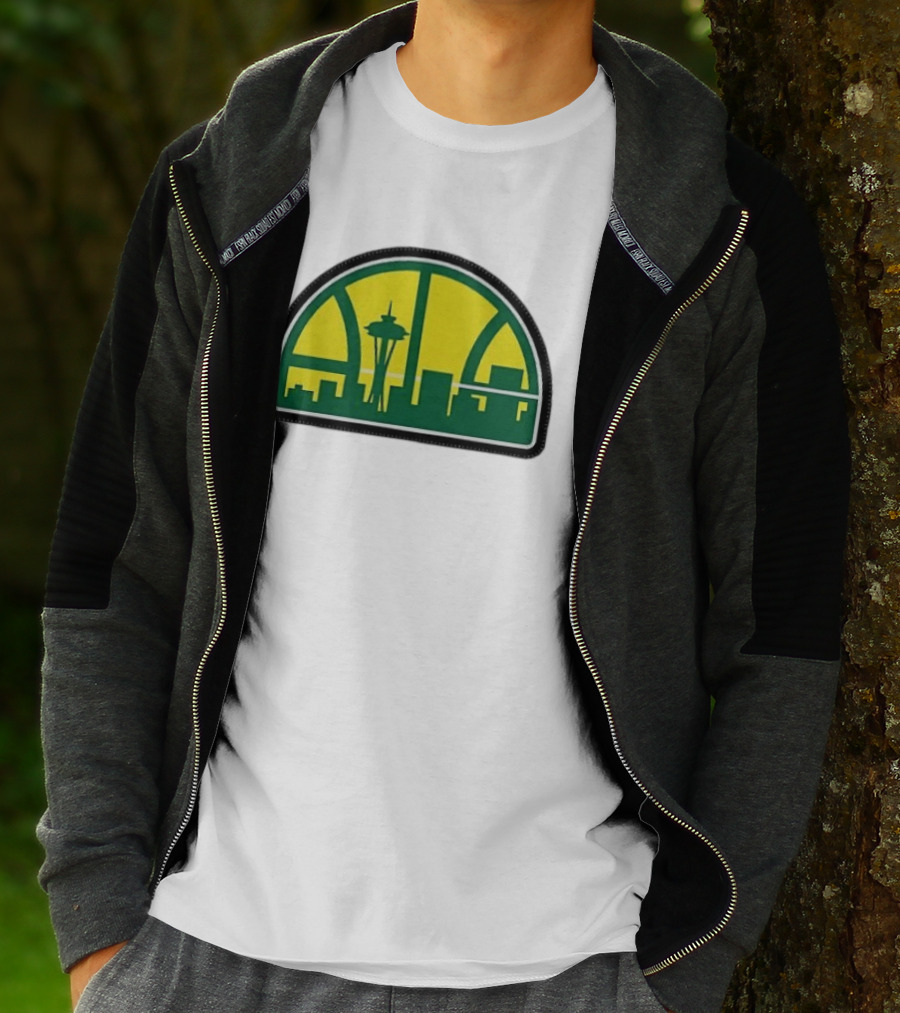 NBA Seattle Skyline Space Needle Hardwood Basketball T-Shirt