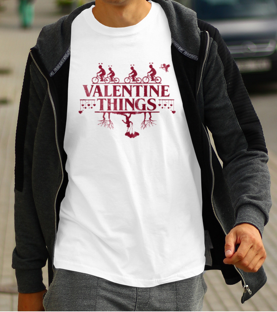 Valentine Things Stranger Things Biking Adventure Valentine's Day Shadow Monster T-Shirt