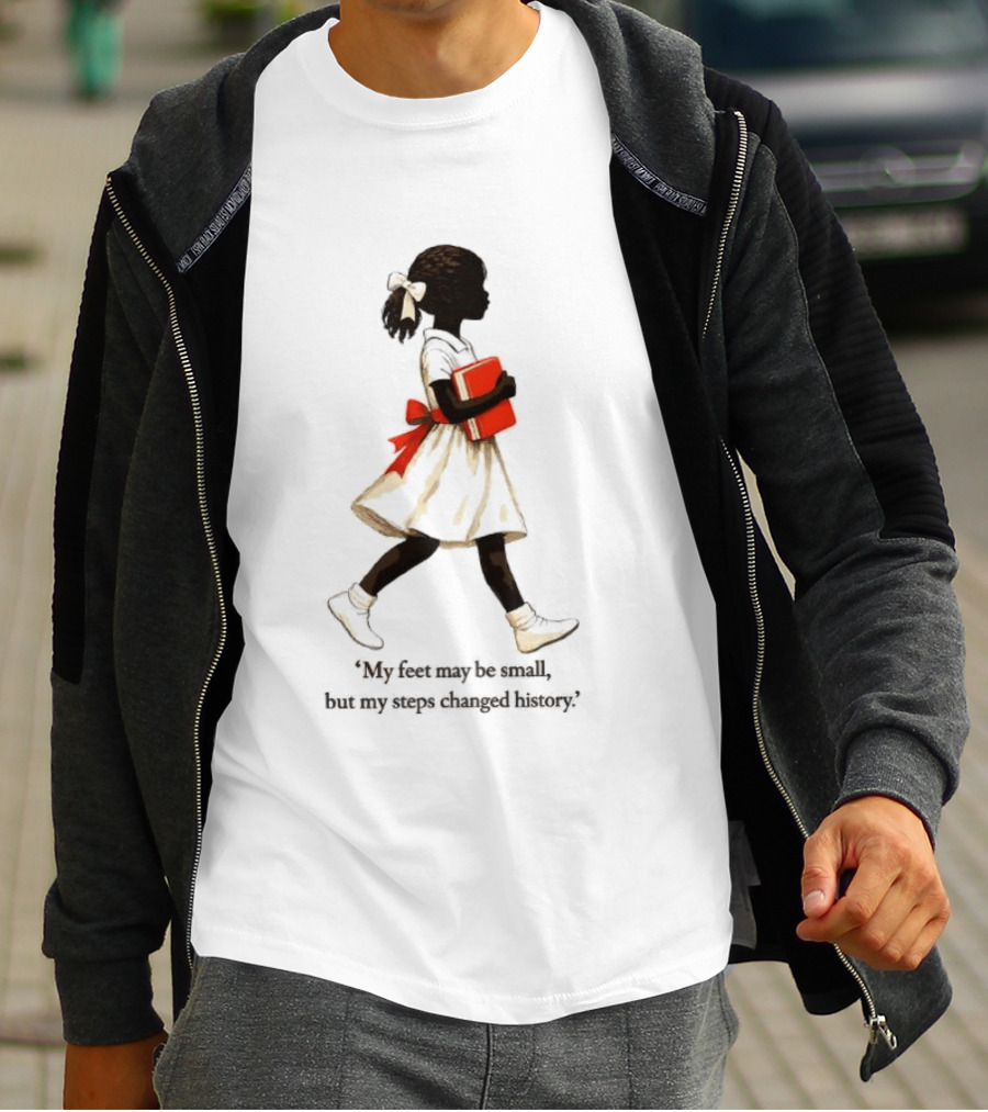 My Feet May Be Small But My Steps Changed History Young Black Girl Carrying Book T-Shirt