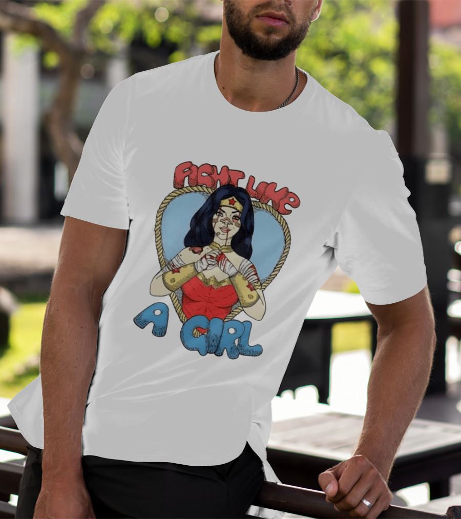 Wonder Woman Fight Like A Girl Cartoon Heart Rope Border T-Shirt