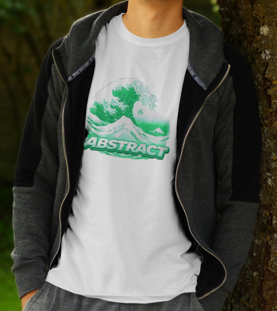 Abstract Green Wave Japanese Art Style Ocean Scene T-Shirt