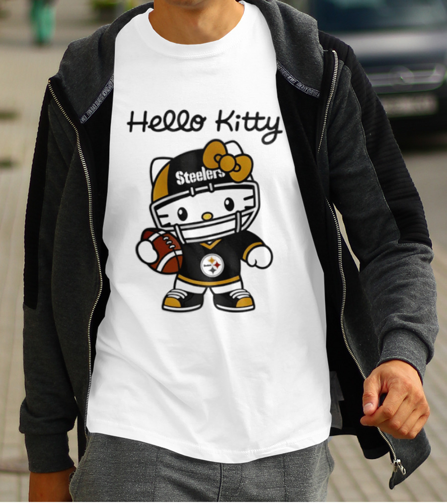 Hello Kitty Steelers Football Helmet Bow Fan T-Shirt