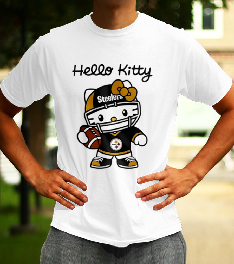 Hello Kitty Steelers Football Helmet Bow Fan T-Shirt