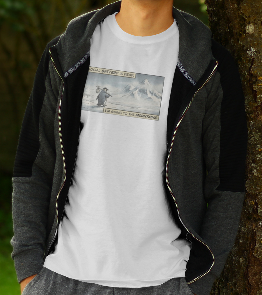 My Social Battery Is Dead Penguin I'm Going To The Mountains T-Shirt
