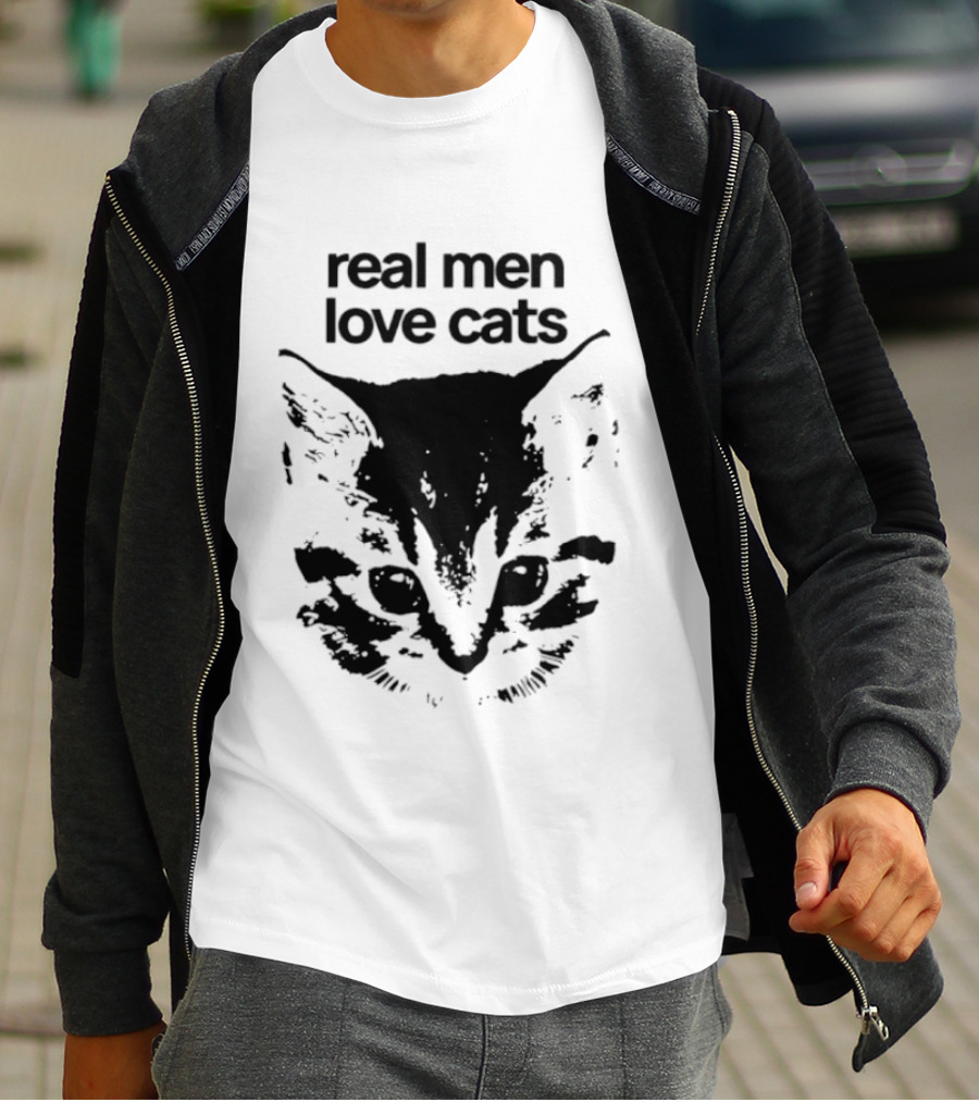 Real Men Love Cats Feline Face T-Shirt