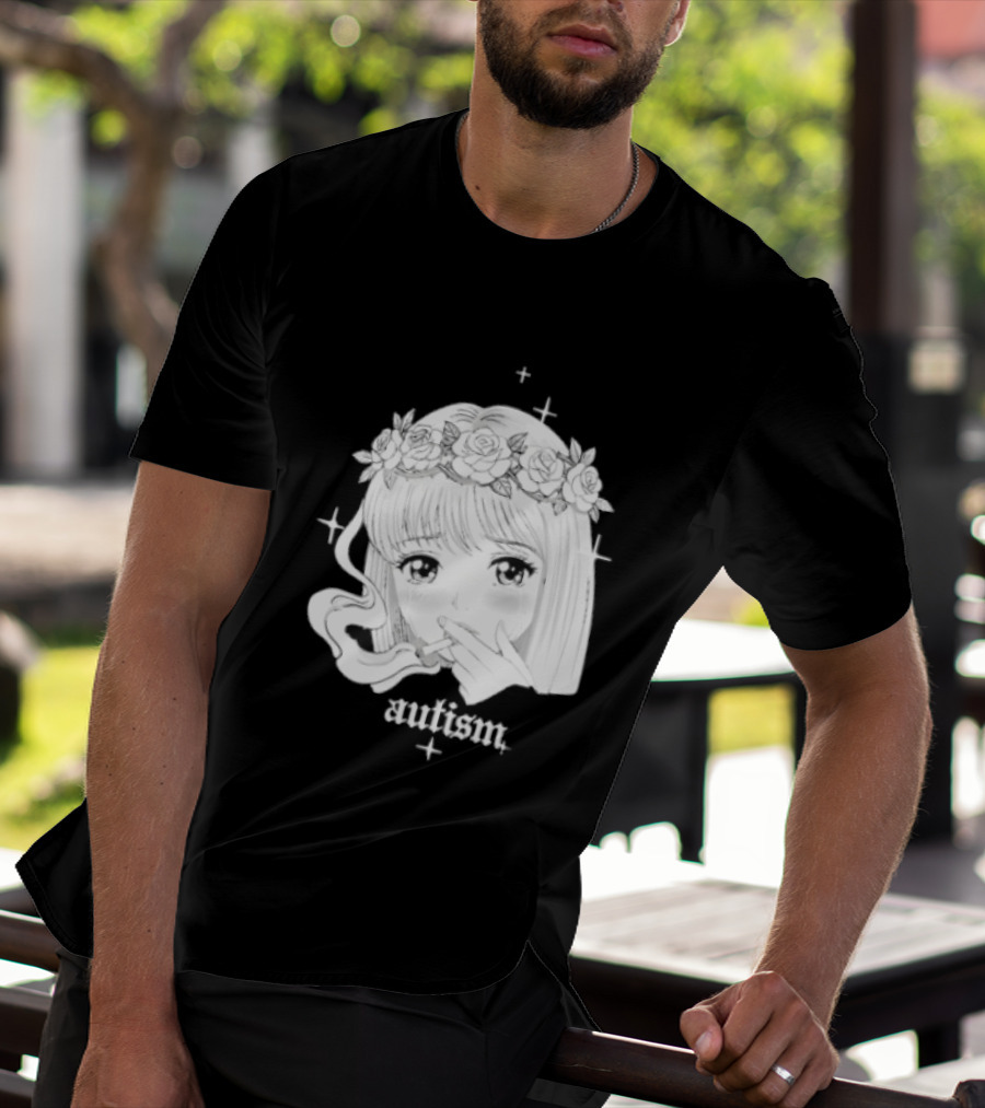 Autism Anime Girl Smoking Flower Crown Aesthetic T-Shirt