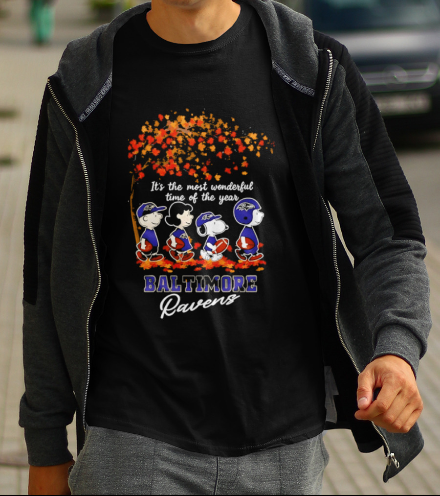 Baltimore Ravens Peanuts Most Wonderful Time Autumn Football T-Shirt