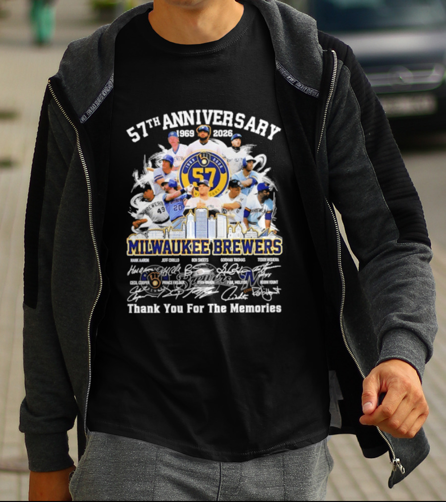 Milwaukee Brewers 57th Anniversary 1969 2023 Thank You For The Memories Signatures T-Shirt