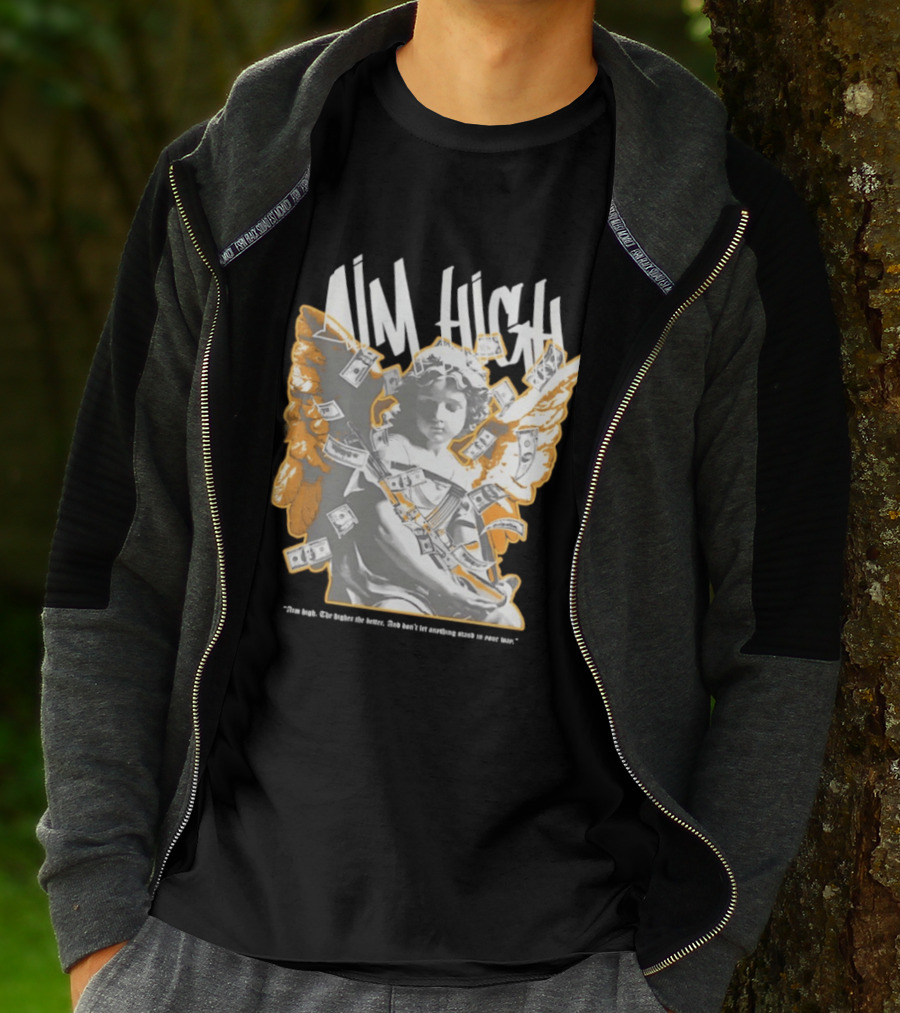 Aim High Angela Cupid Holding AK 47 With Dollar Fly T-Shirt