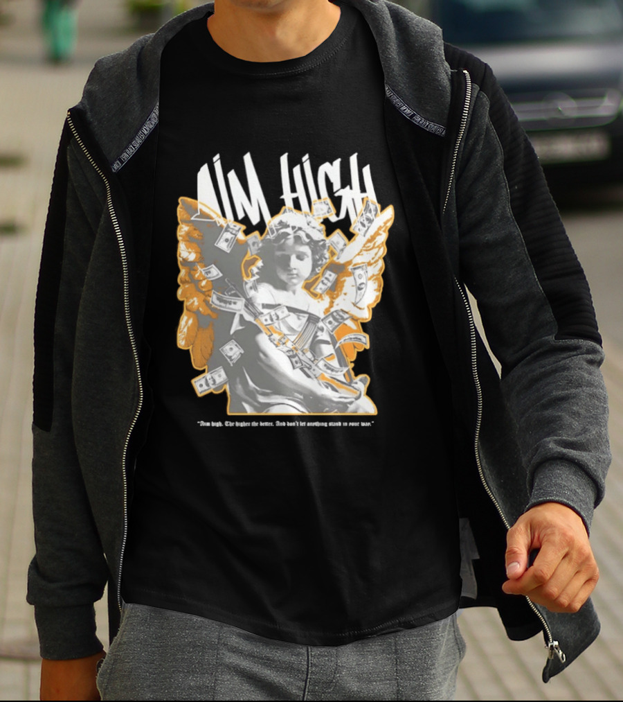 Aim High Angela Cupid Holding AK 47 With Dollar Fly T-Shirt