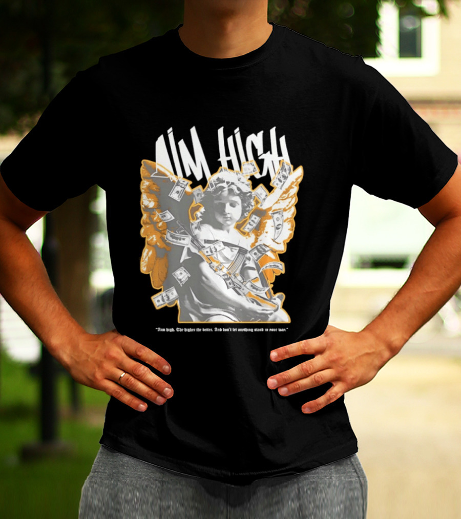 Aim High Angela Cupid Holding AK 47 With Dollar Fly T-Shirt