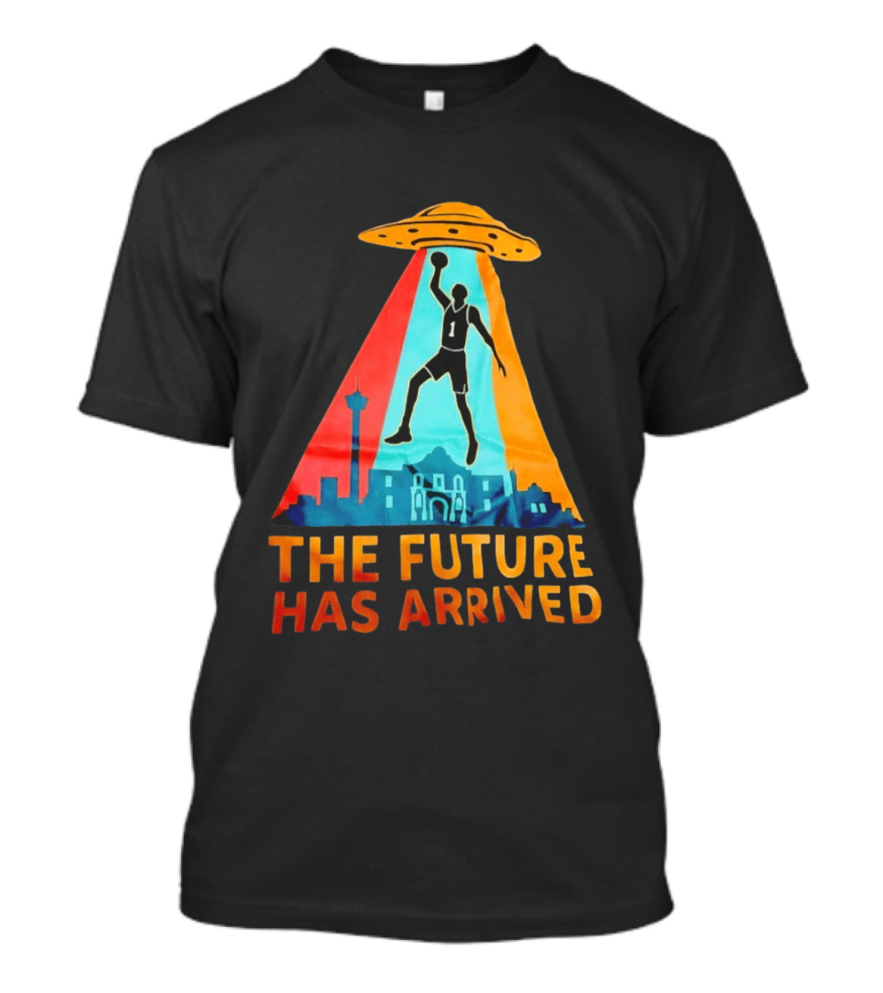 Basketball UFO Abduction Cityscape The Future Has Arrived T-Shirt