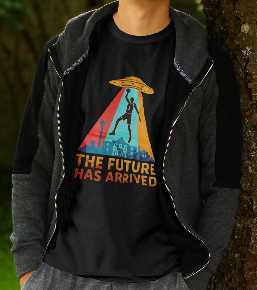 Basketball UFO Abduction Cityscape The Future Has Arrived T-Shirt