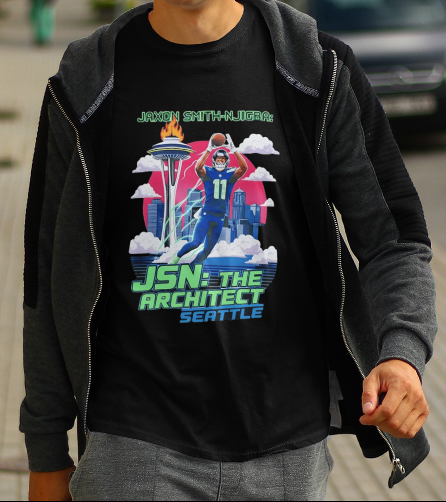Jaxon Smith Njigba JSN The Architect Seattle Football Skyline T-Shirt