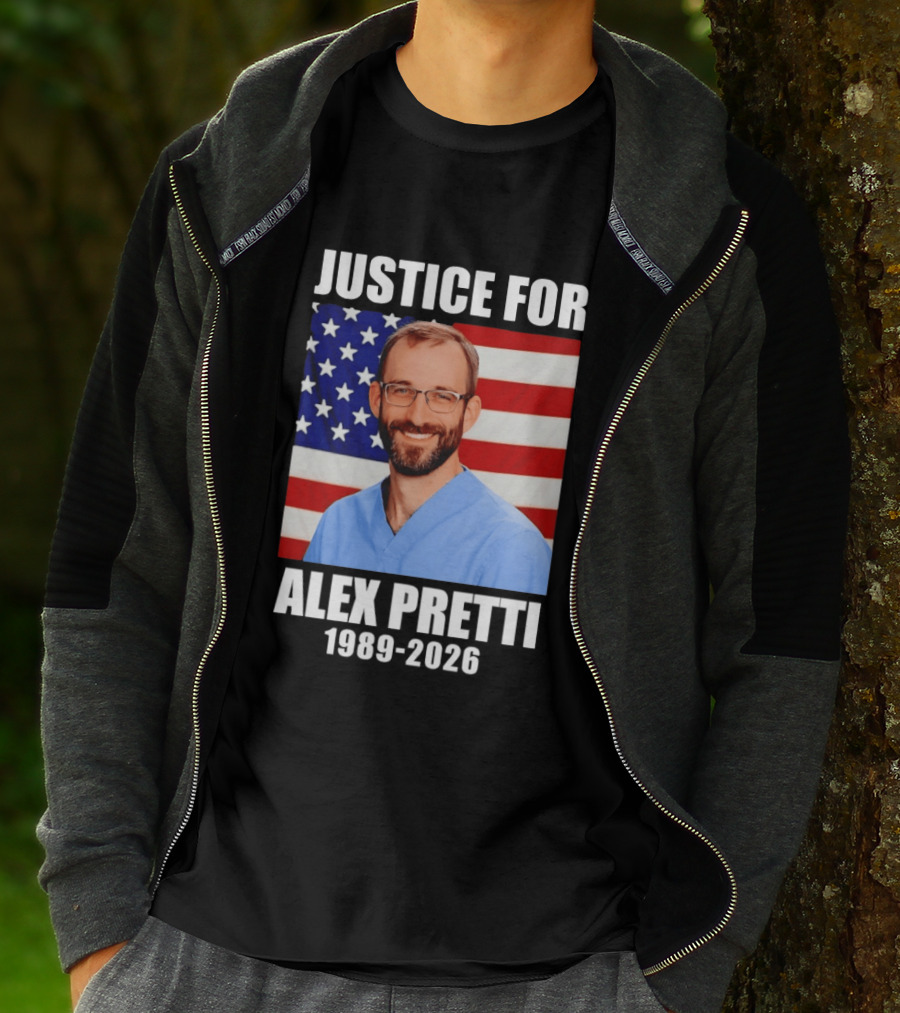 Justice For Alex Pretti 1989 2026 American Flag Anti Trump Political Protest T-Shirt