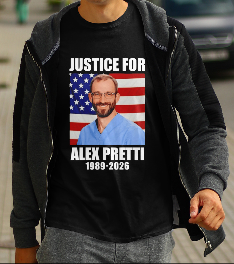 Justice For Alex Pretti 1989 2026 American Flag Anti Trump Political Protest T-Shirt