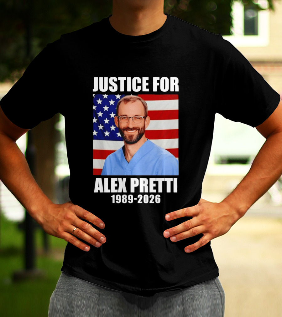Justice For Alex Pretti 1989 2026 American Flag Anti Trump Political Protest T-Shirt