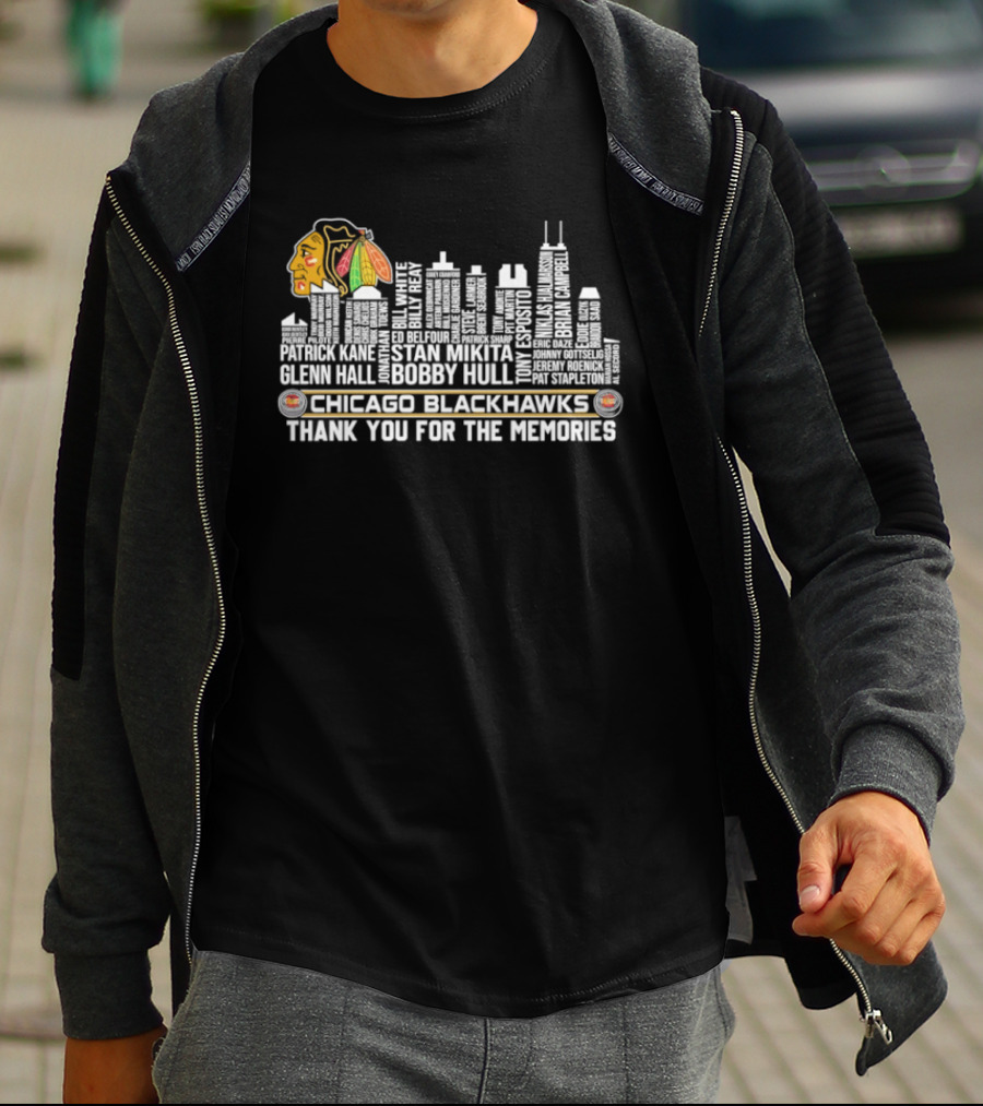 Chicago Blackhawks Skyline With Names And Thank You For The Memories T-Shirt