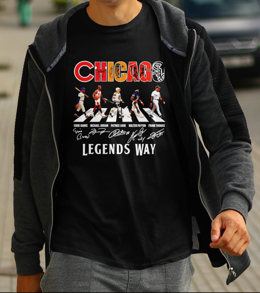 Chicago Sports Legends Way Ernie Banks Michael Jordan Patrick Kane Walter Payton Frank Thomas 2026 T-Shirt