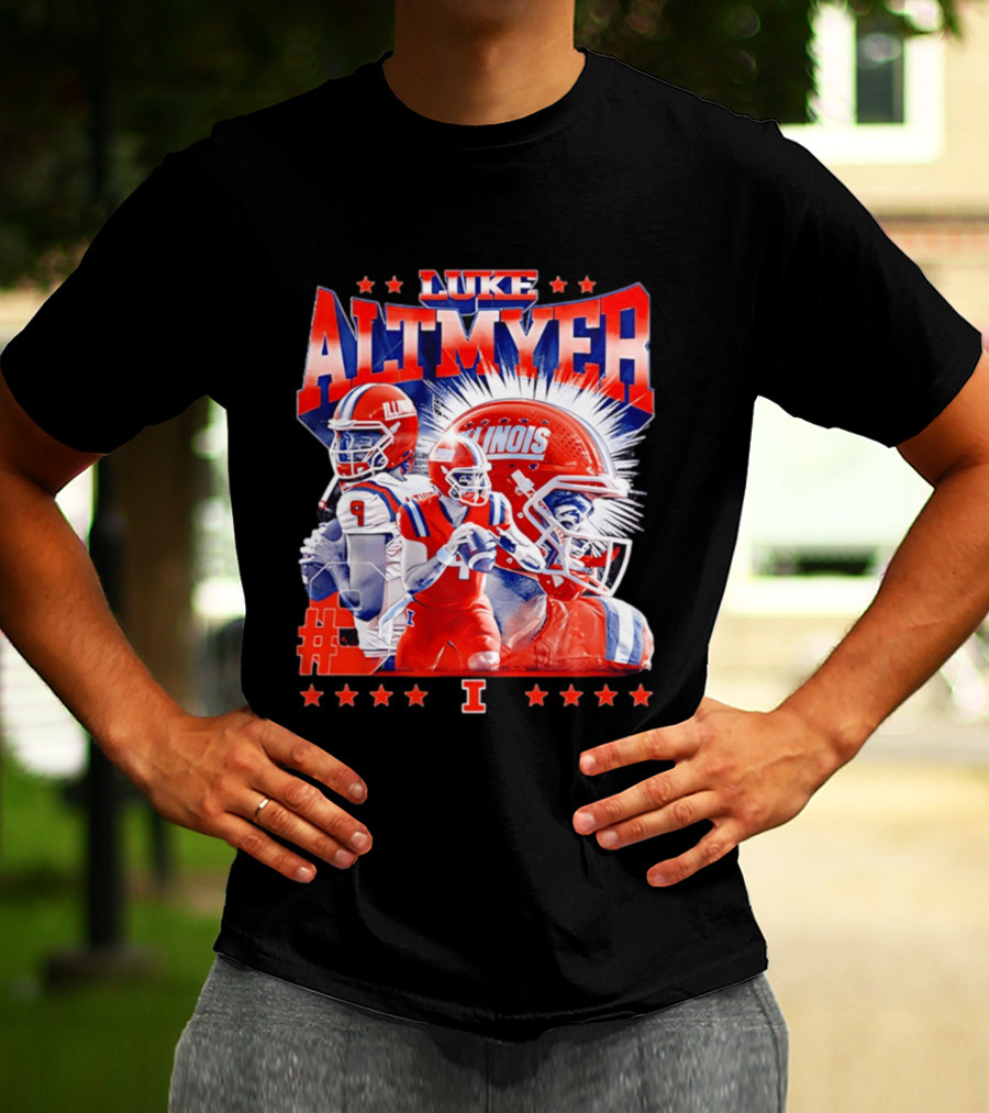 Luke Altmyer Illinois Football NCAA Legends Player Collage Helmet Stars T-Shirt