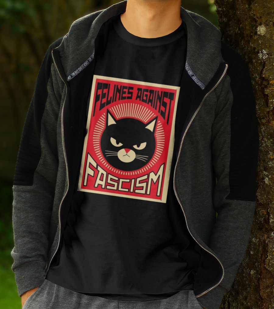 Felines Against Fascism Black Cat Political Satire Lorenzo T-Shirt