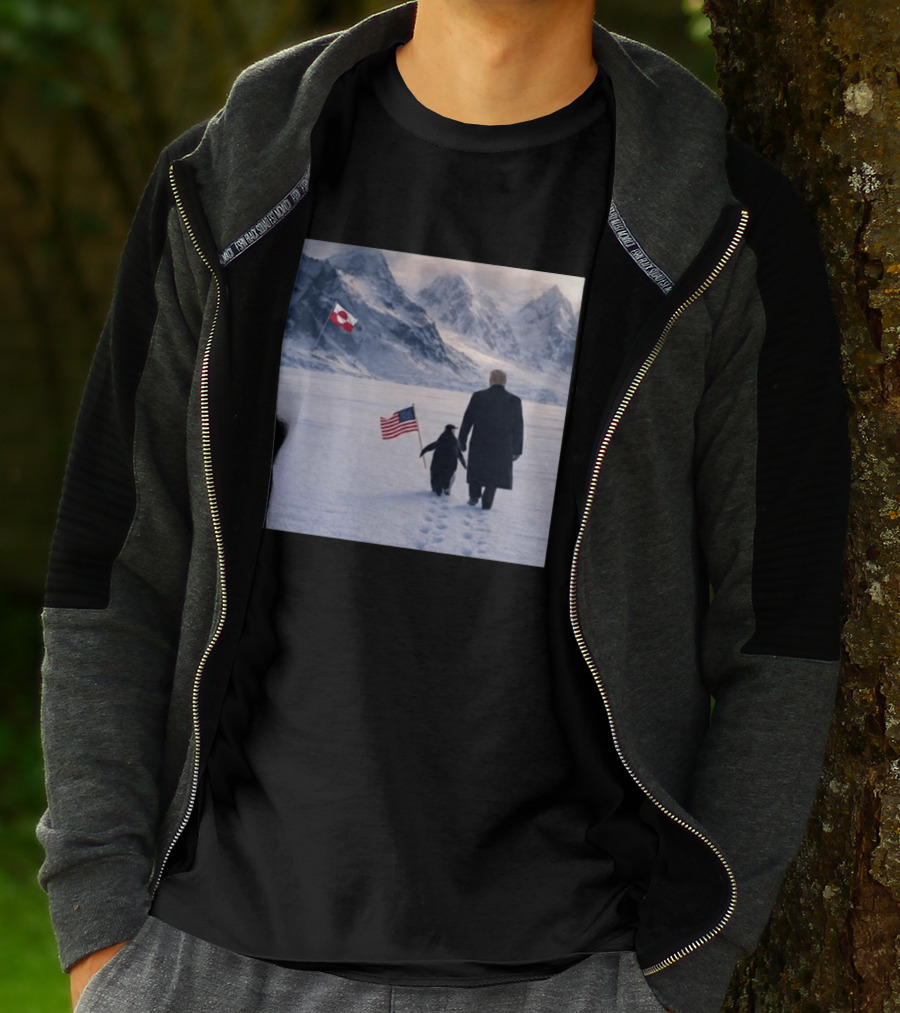 Nihilist Penguin Walking With Trump Antarctica American Flag Greenland Flag T-Shirt