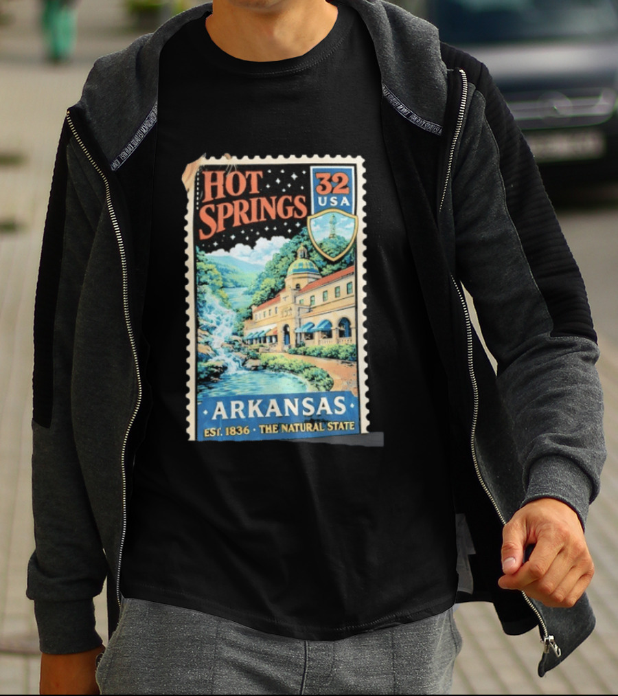 Hot Springs 32 USA Arkansas Established 1836 The Natural State Vintage Stamp T-Shirt